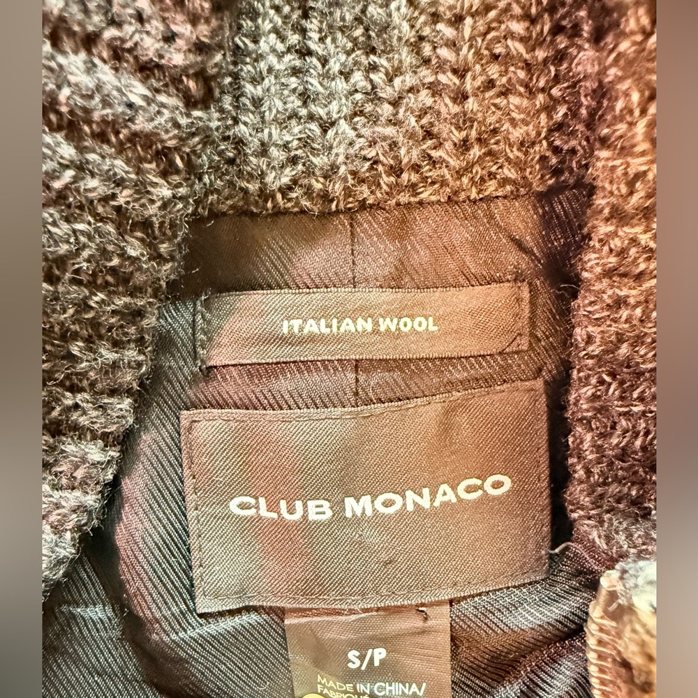 Club Monaco Tweed Wool Gray Marled Zip Up Trim Long Coat Sweater Jacket‎ - Picture 5 of 12